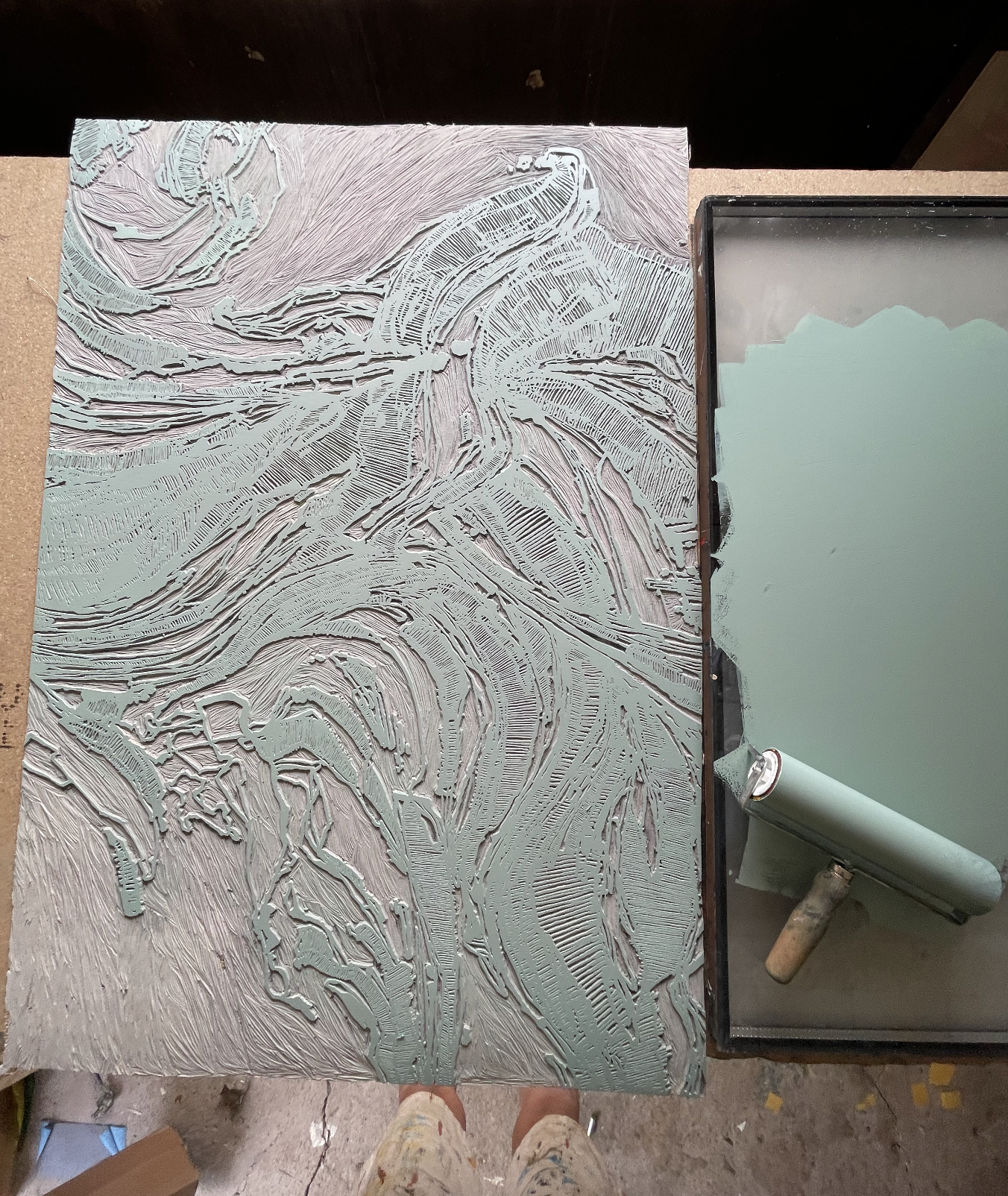 Die Blaue Perspektive - Handgemachter Linoldruck