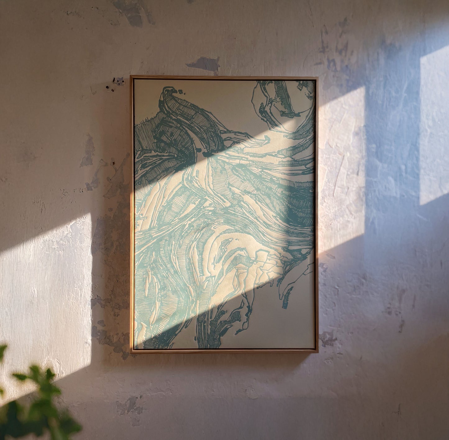 Die Blaue Perspektive - Handgemachter Linoldruck