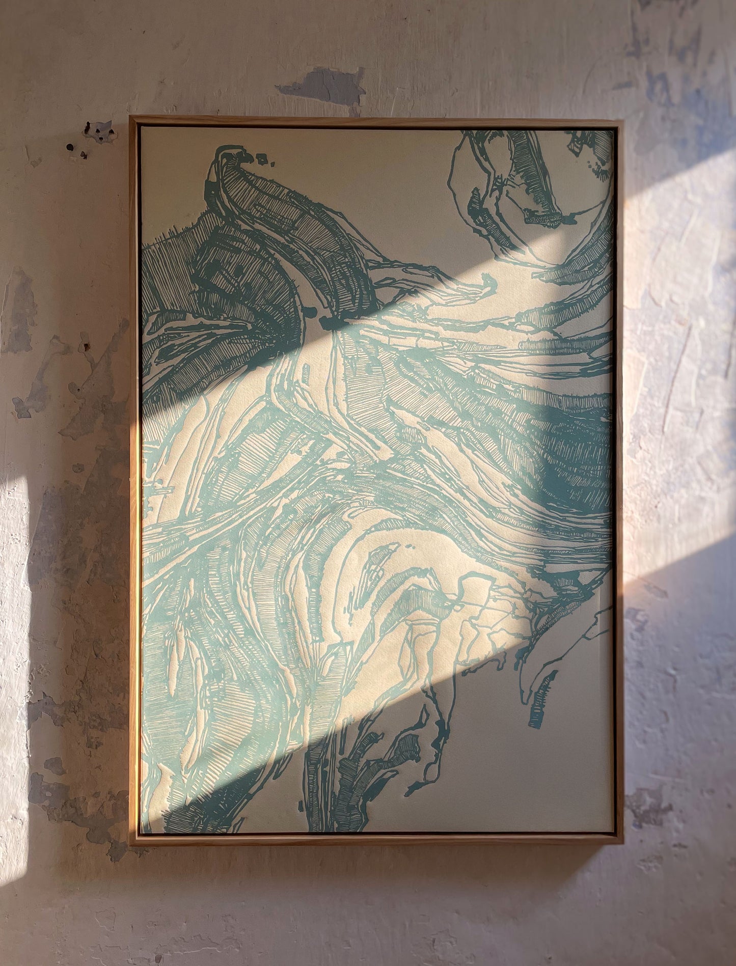 Die Blaue Perspektive - Handgemachter Linoldruck