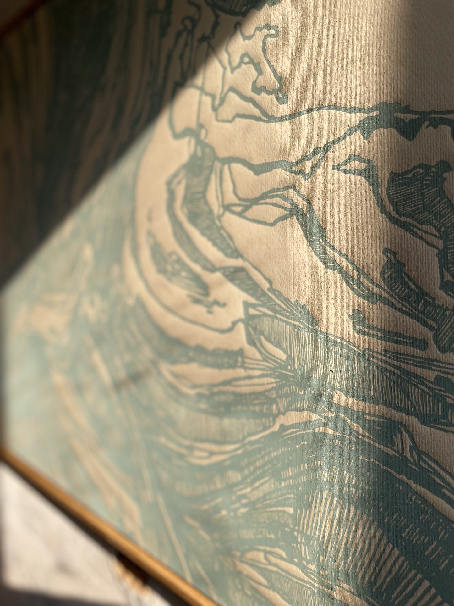 Die Blaue Perspektive - Handgemachter Linoldruck