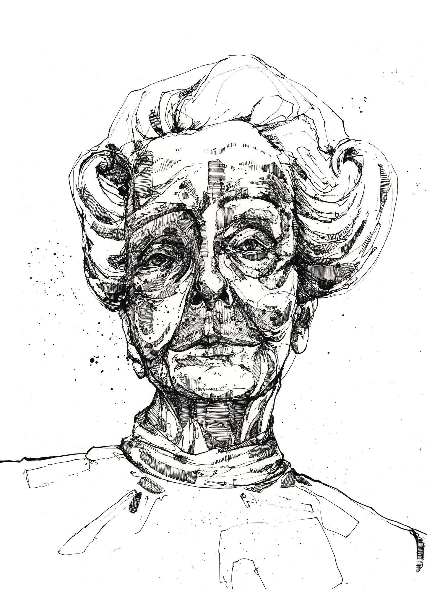 Old wise woman - ink drawing