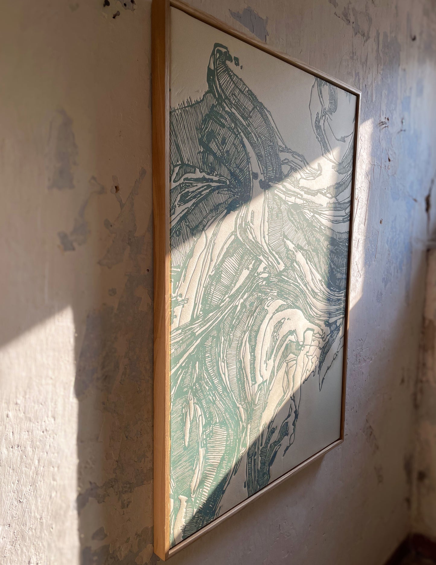 Die Blaue Perspektive - Handgemachter Linoldruck