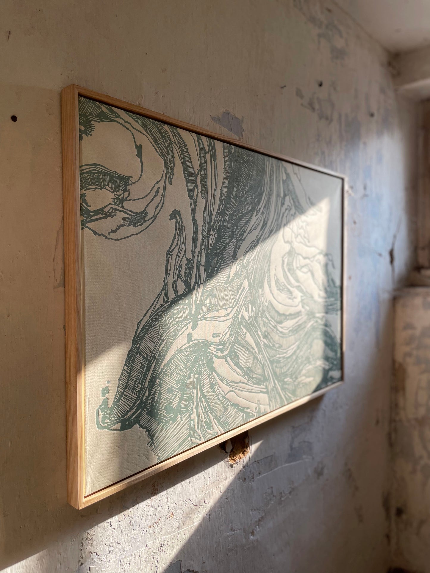 Die Blaue Perspektive - Handgemachter Linoldruck